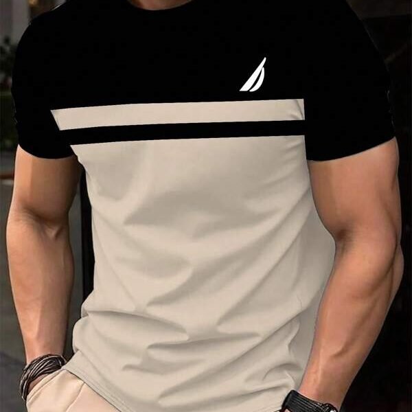 Manfinity Homme تيشيرت كاجوال قصير الأكمام بألوان متباينة للرجال في الصيف