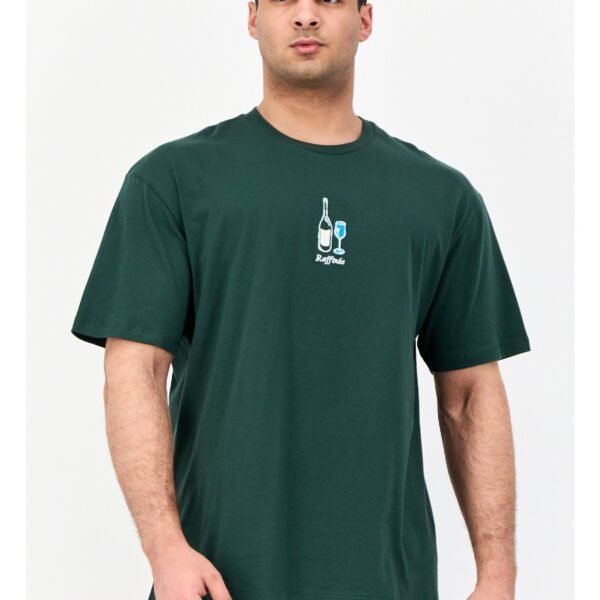Men Crew Neck Short Sleeves Embroidered T-Shirt, Dark Green