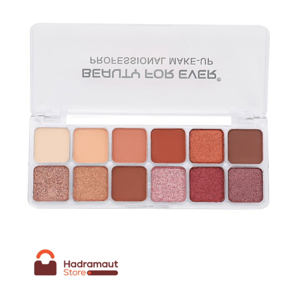باليت ظلال عيون تحتوي على 12 لونًا مختلفًا، تتضمن درجات نود ودرجات برونزية ولامعة