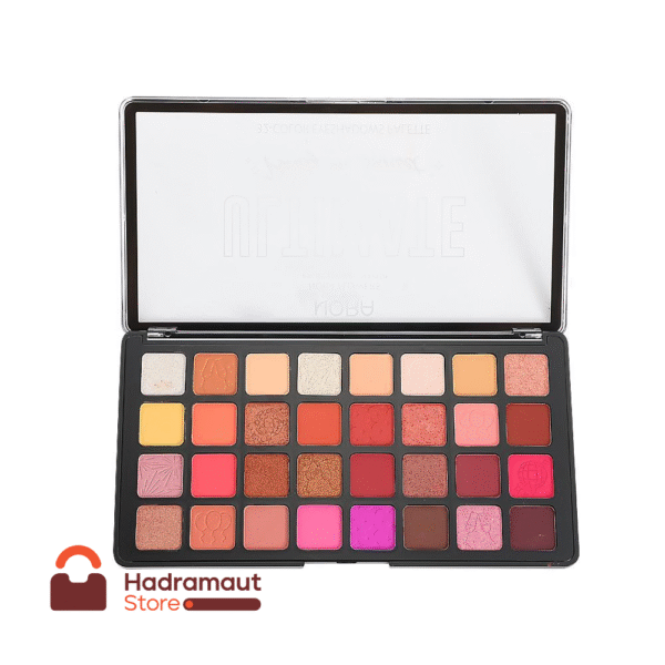 باليت مكياج عيون يحتوي على 35 لونًا مختلفًا من الظلال، يضم مجموعة متنوعة من الألوان الدافئة والبراقة واللامعة